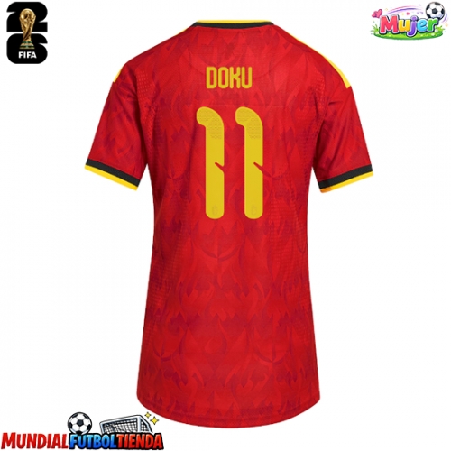 Camiseta Bélgica Jeremy Doku #11 Primera Equipación Replica Mundial 2026 para mujer mangas cortas